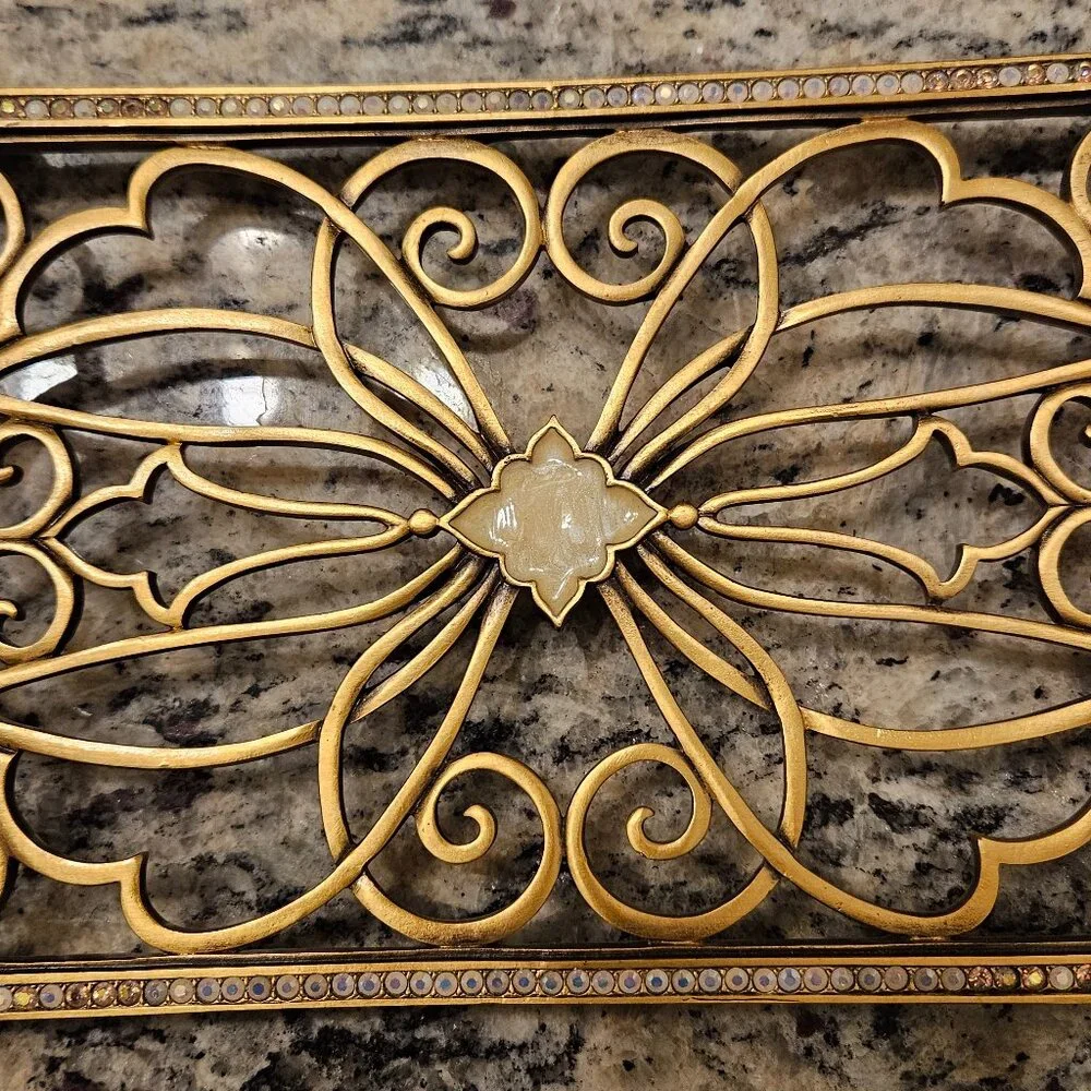 RARE JAY STRONGWATER ARABESQUE SCROLL GUEST TOWEL TISSUE HOLDER BATH VANITY TRAY